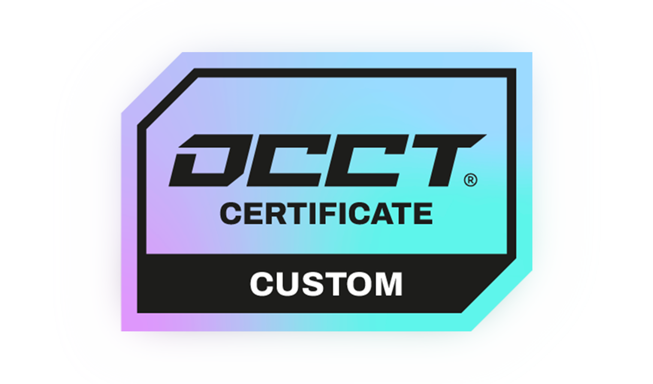 Gem-shaped OCCT stability certificate emblem with tier label